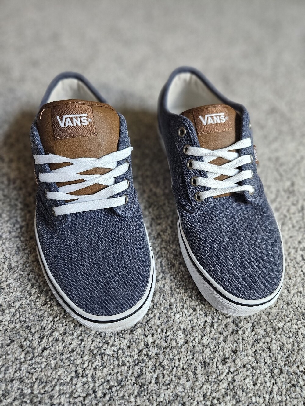 Vans Men’s Atwood Low-Top Canvas Sneakers in Blue and Brown